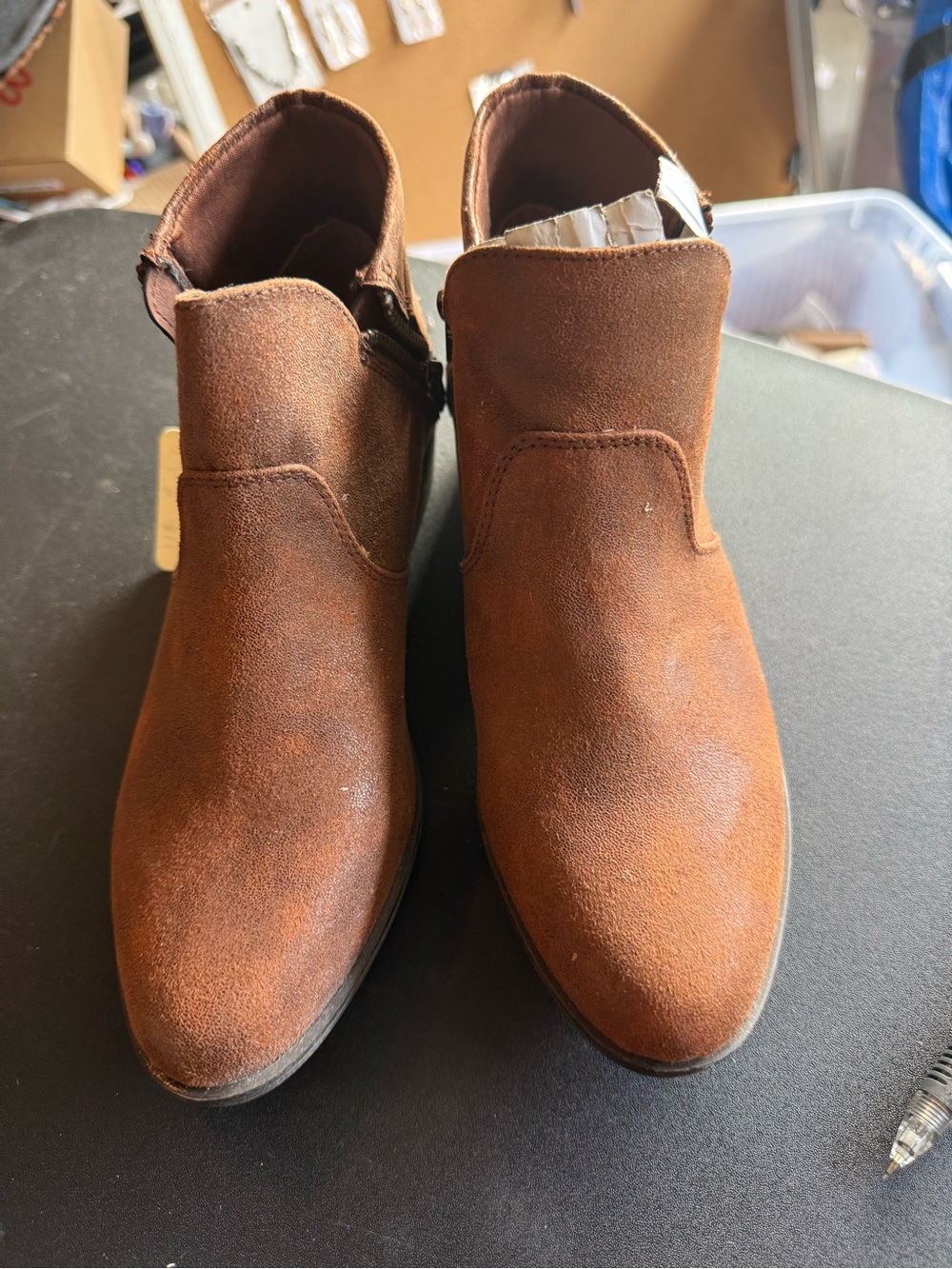 new sun and stone Women's Brown Suede Ankle Booties with Side Zip